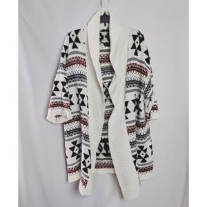 Divided Aztec Open Front Wool Blend Cardigan Sz M